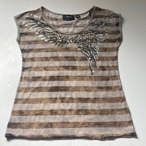 Women’s Miss Me Striped Embellished Tee Size S